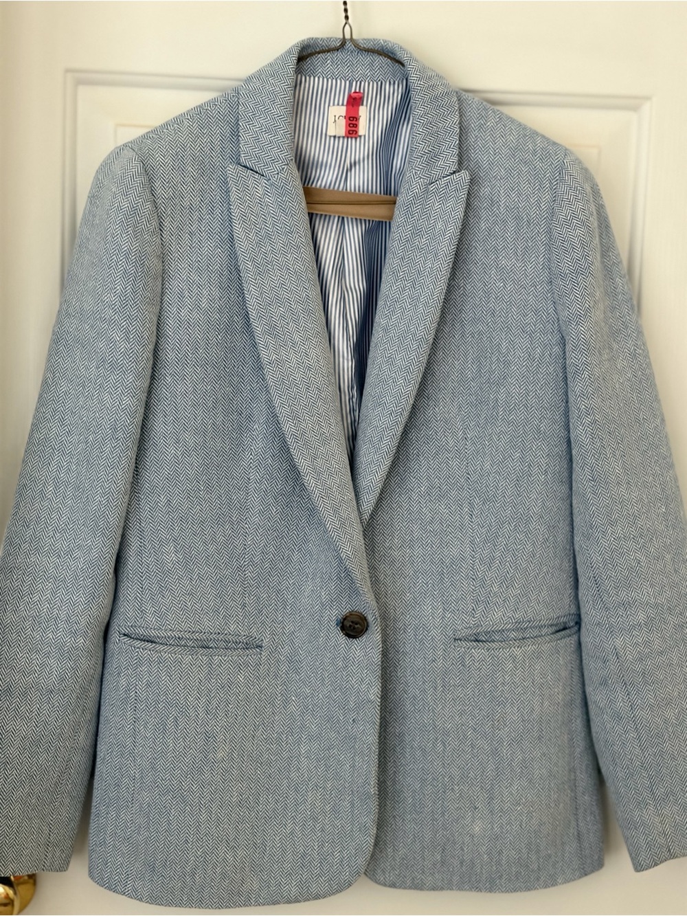 J. Crew Light Blue Herringbone Single-Button Blazer